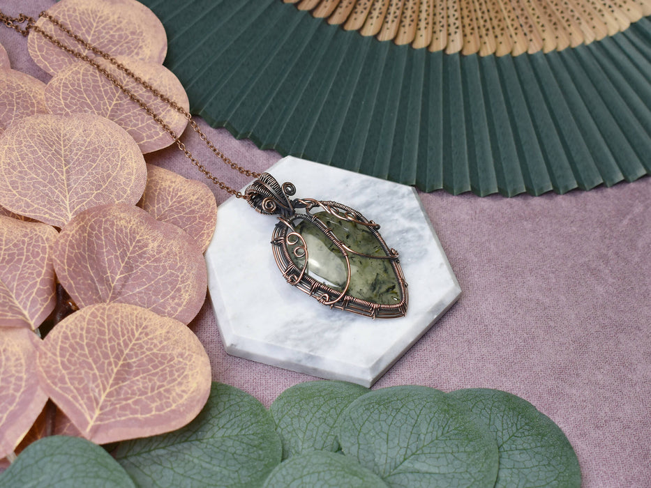 Wire Wrapped Copper Pendant With Prehnite
