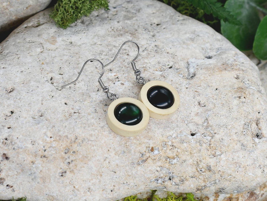 Wood Dangle Earrings With Resin Druzy #31