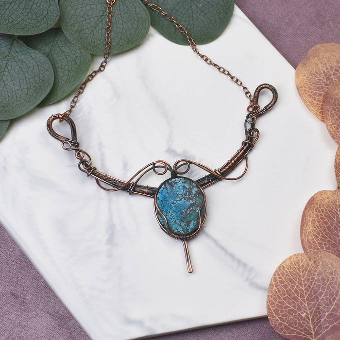 Wire Wrapped Copper Necklace with Turquoise