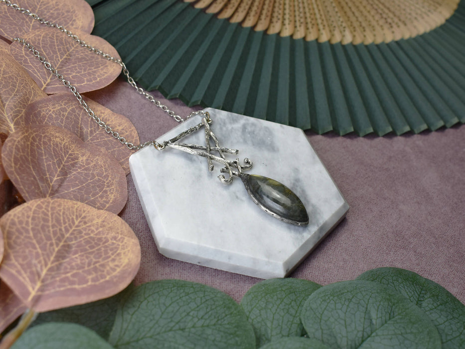 Vintage Sigil of Lucifer Pendant with Labradorite