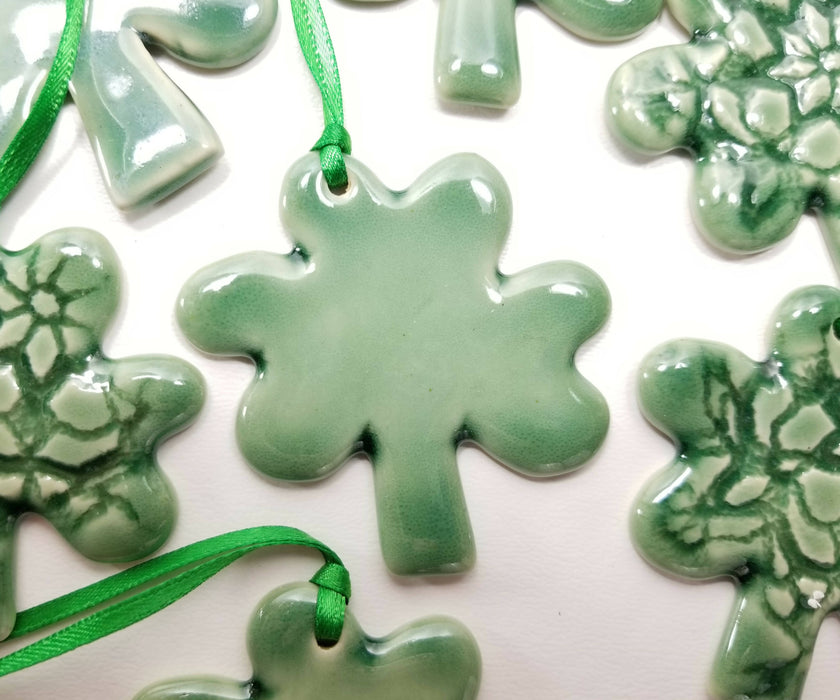 Shamrock St. Patrick's Day Ornament - Pottery Shamrock Ornament