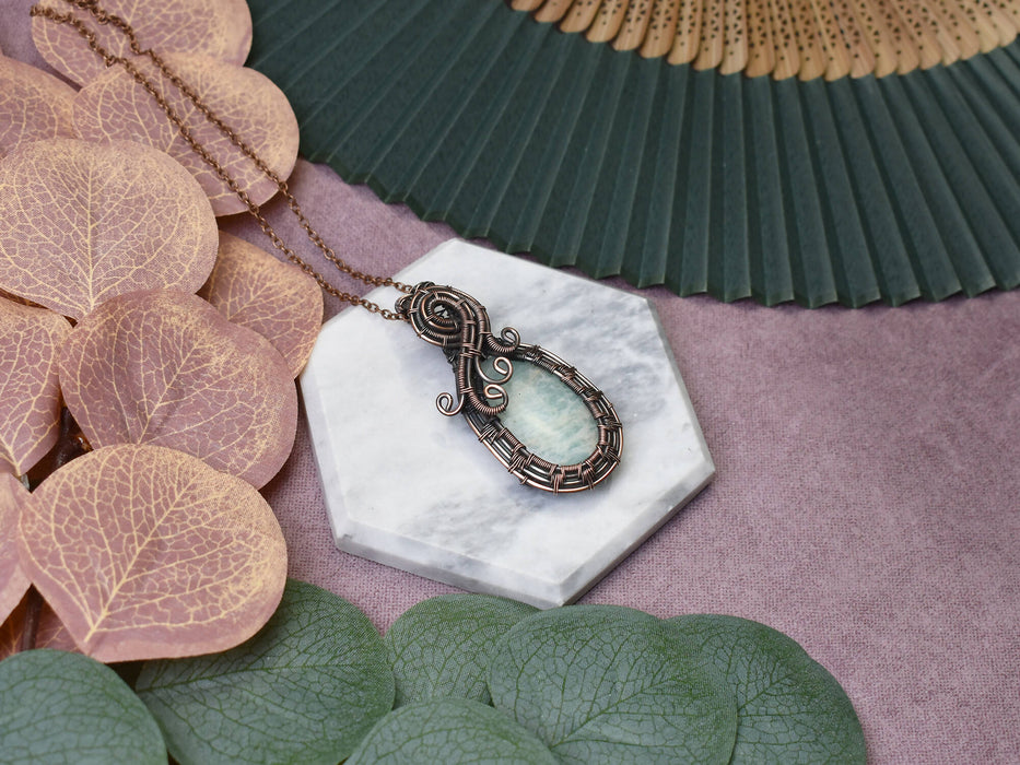 Wire Wrapped Copper Pendant with Amazonite