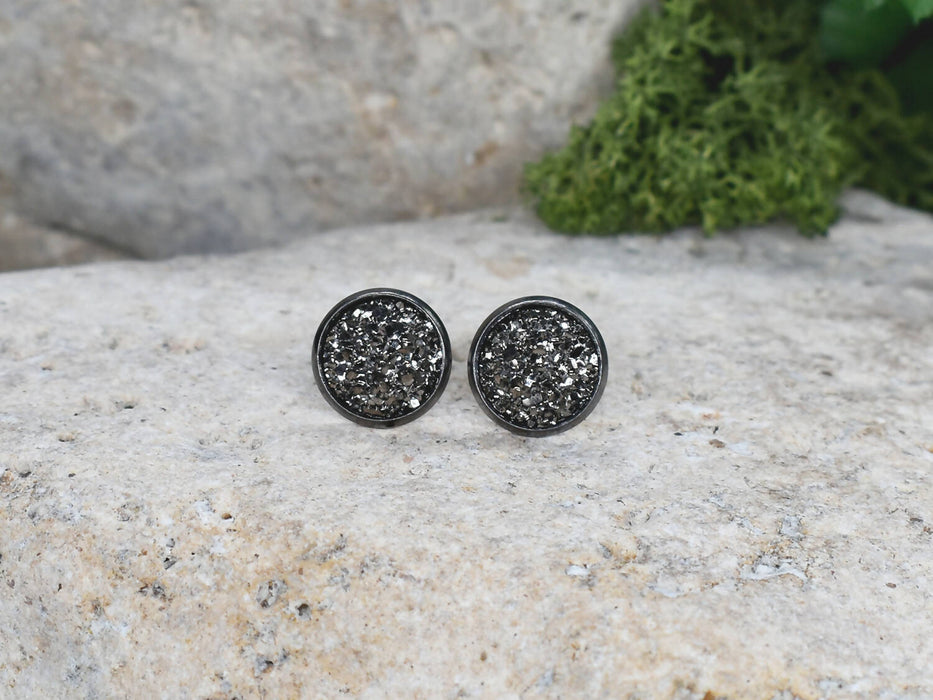 Black Stud Earrings With Resin Druzy #77