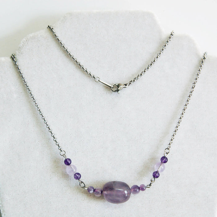 Shades of Amethyst and Stainless Steel Necklace