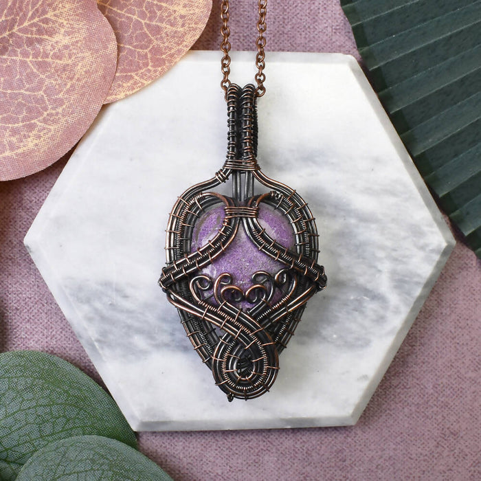 Wire Wrapped Copper Pendant With Purpurite