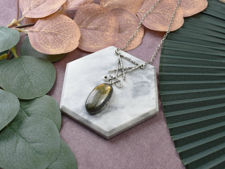 Vintage Sigil of Lucifer Pendant with Labradorite