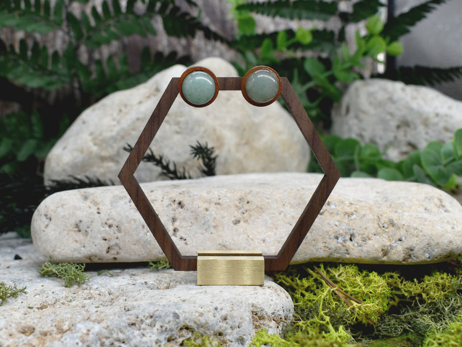 Wood Stud Earrings with Aventurine #118