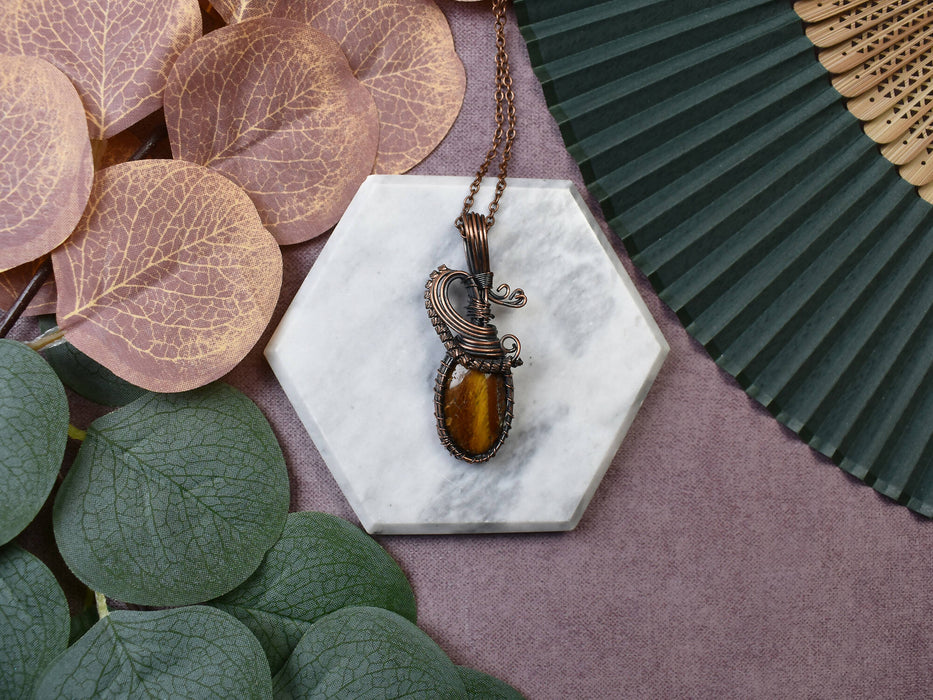 Wire Wrapped Copper Pendant With Tiger's Eye