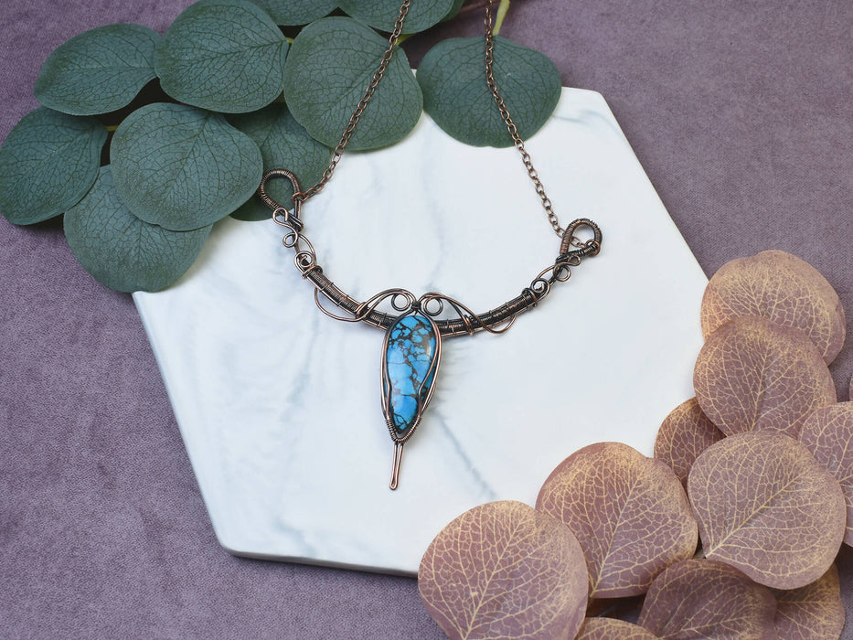 Wire Wrapped Copper Necklace with Turquoise