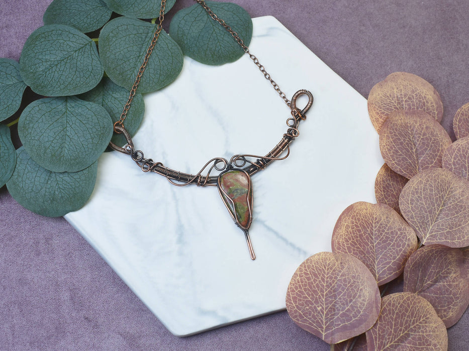 Wire Wrapped Copper Necklace with Unakite
