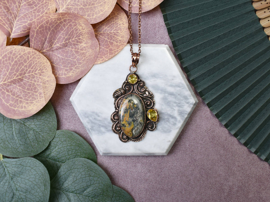 Copper Pendant with Jasper and Citrine