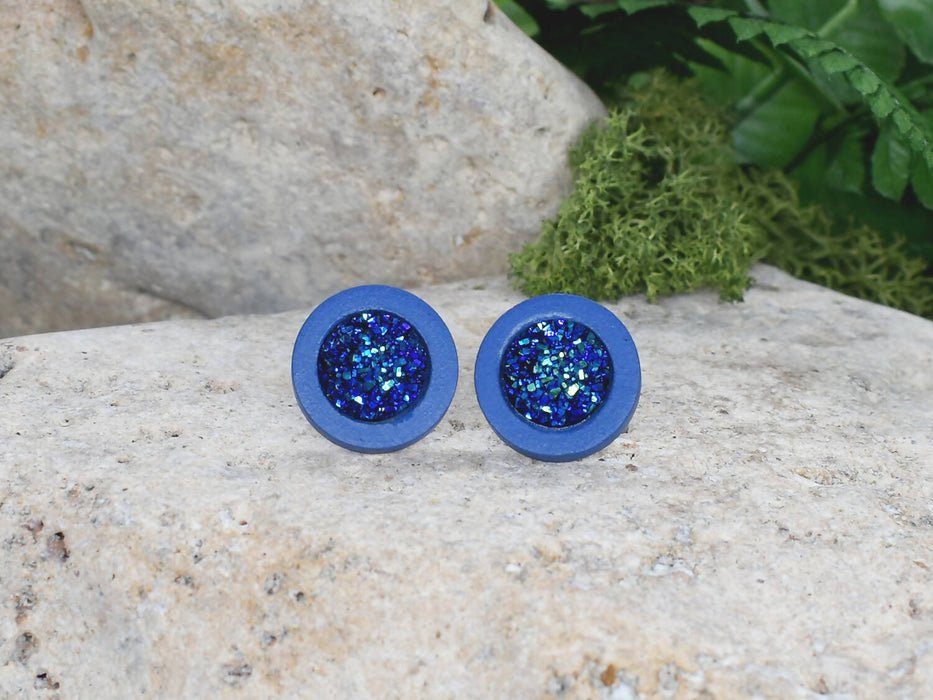 Wood Stud Earrings With Resin Cabochon #55