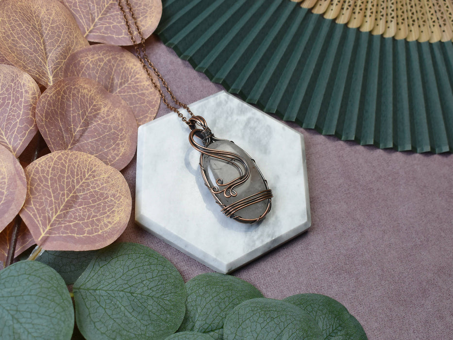Wire Wrapped Copper Pendant With Rutiled Quartz
