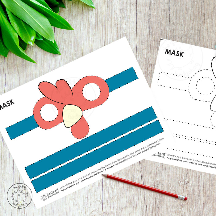 Printable Masks for Kids and Adults Halloween Costume or Chicken Themed Birthday, Artisans Co-op Fundraiser
