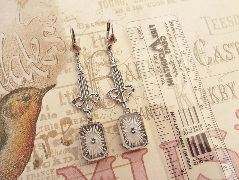 Clear Camphor Glass Art Deco Earrings