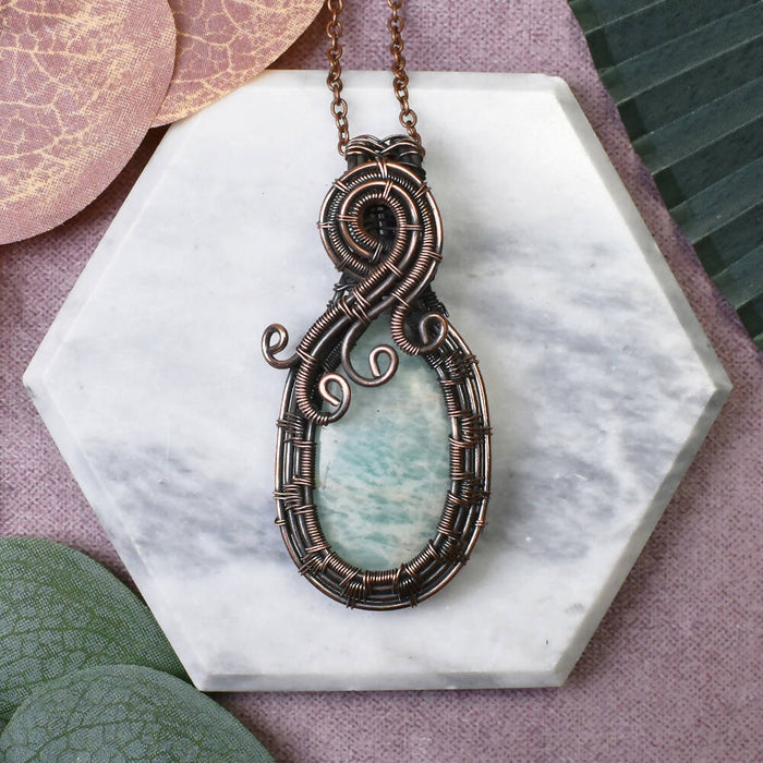 Wire Wrapped Copper Pendant with Amazonite