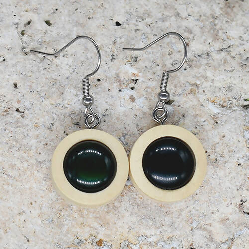Wood Dangle Earrings With Resin Druzy #31