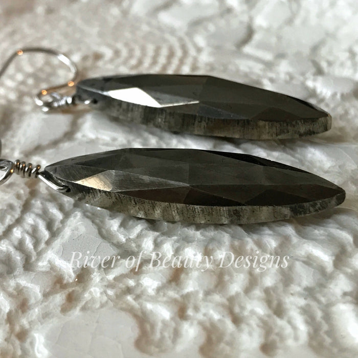 Long Pyrite Drops on Sterling Silver Ear Wires