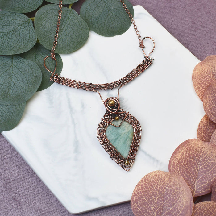 Wire Wrapped Copper Necklace with Amazonite