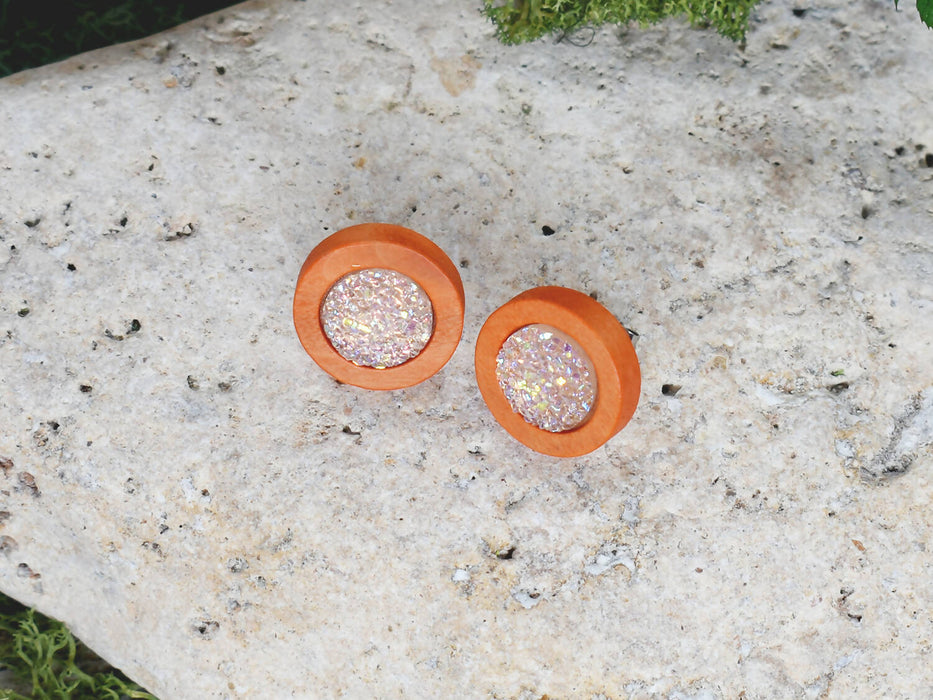 Wood Earrings With Resin Druzy #7