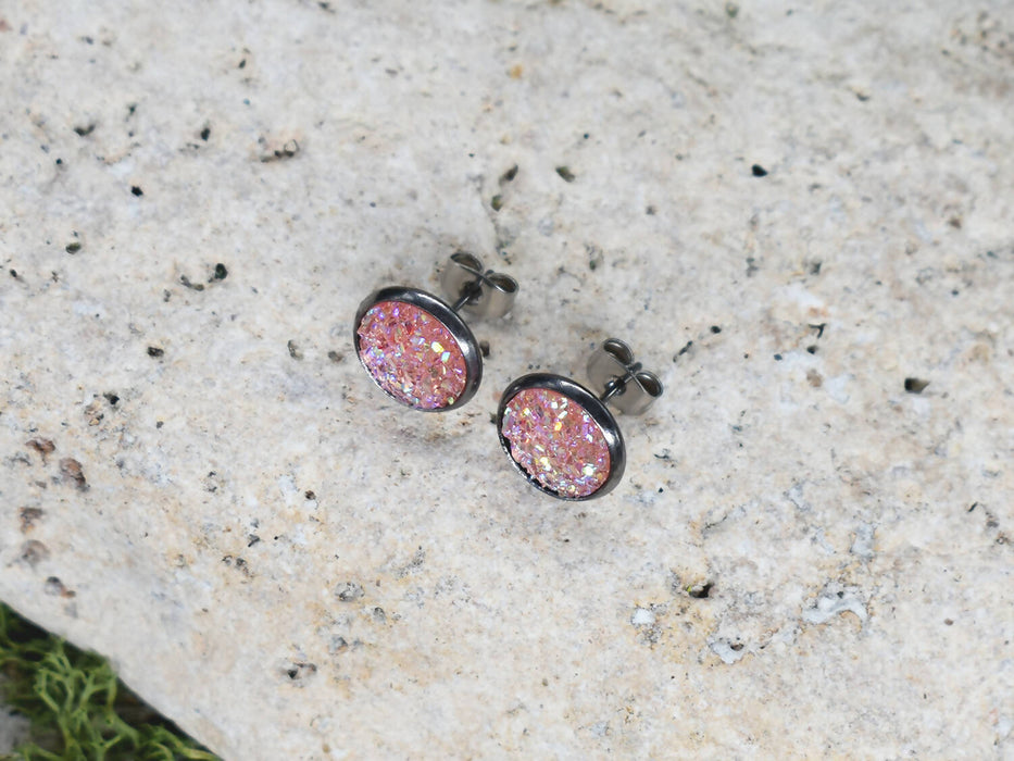 Black Stud Earrings With Resin Cabochon #68