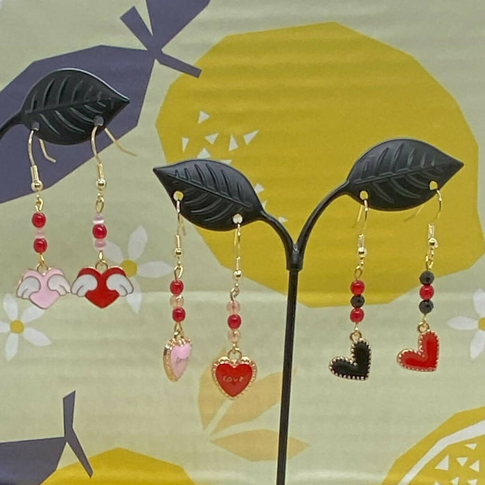 Heart Earrings - Enamel and Glass