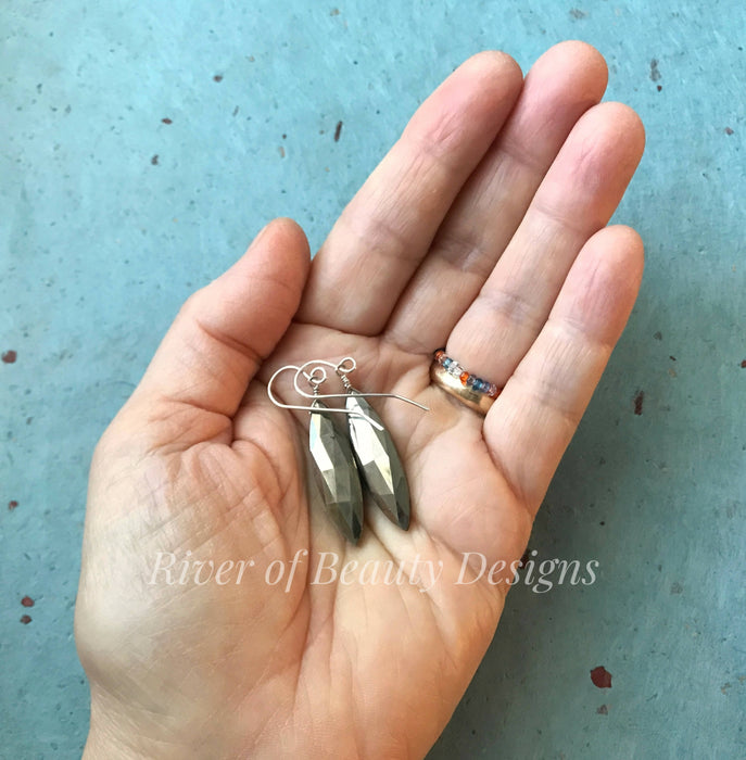 Long Pyrite Drops on Sterling Silver Ear Wires