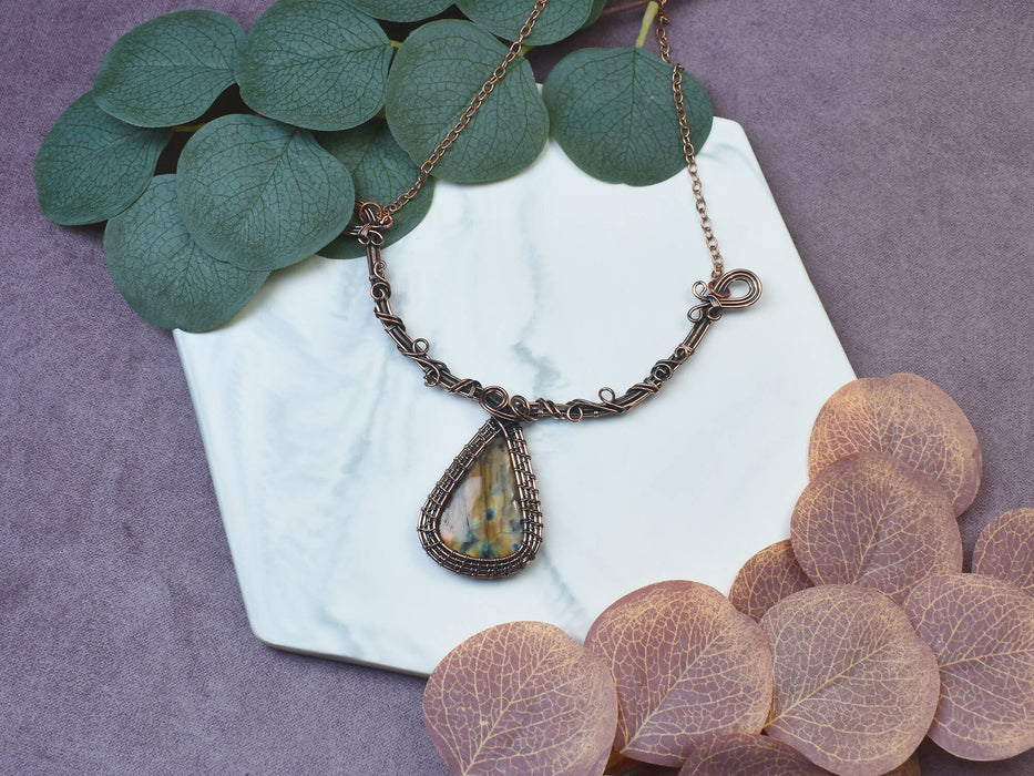 Wire Wrapped Copper Necklace with Labradorite