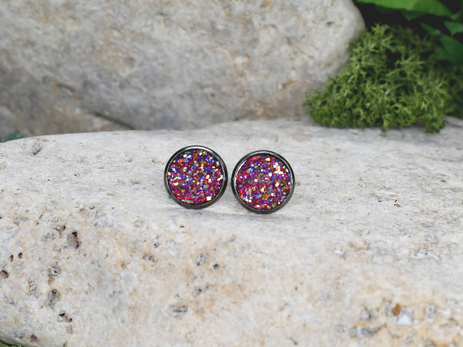 Black Stud Earrings With Resin Cabochon #65