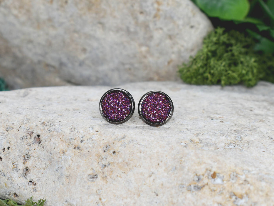 Black Stud Earrings With Resin Cabochon #63