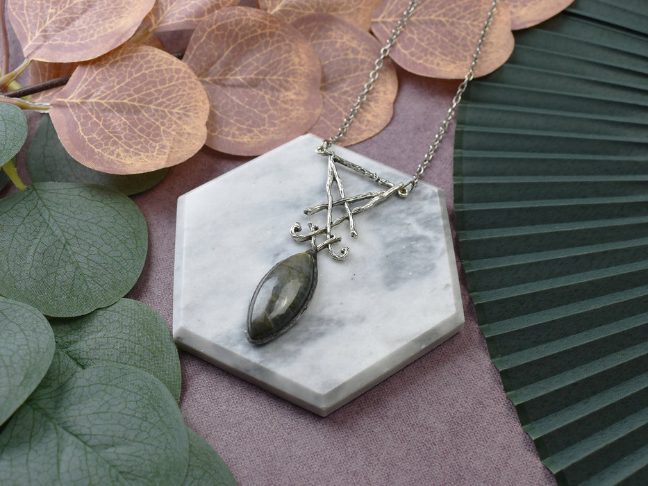 Vintage Sigil of Lucifer Pendant with Labradorite