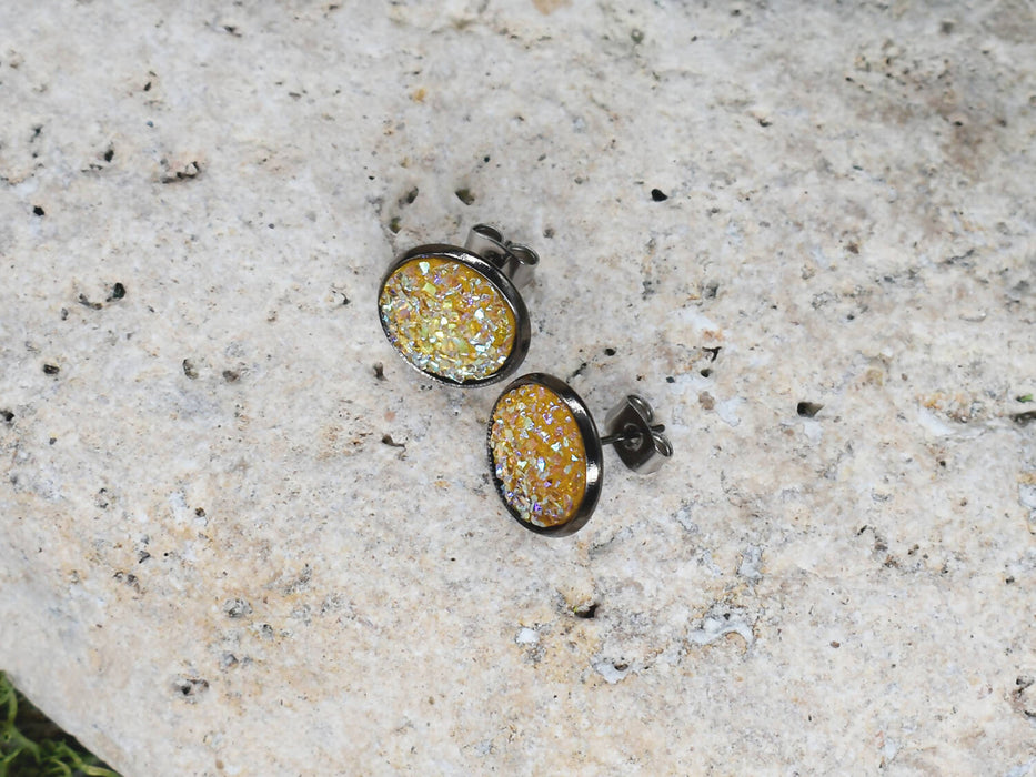 Black Stud Earrings With Resin Druzy #84