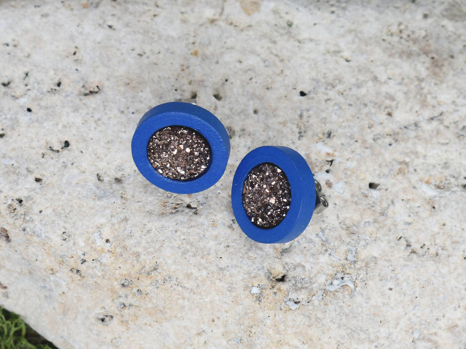 Wood Stud Earrings With Resin Druzy #50