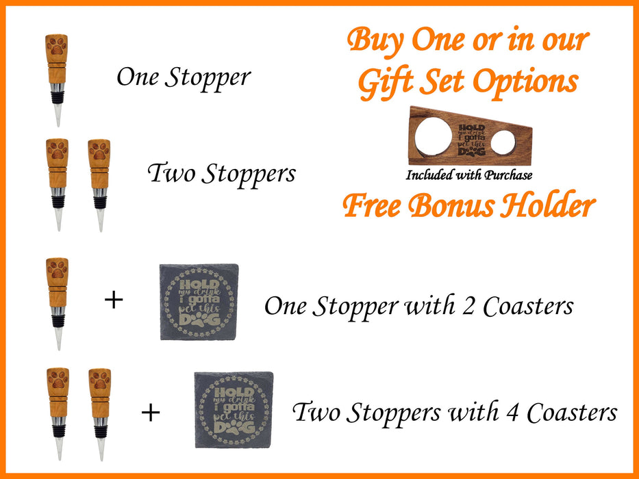 'Hold My Drink...' Cherry Bottle Stopper & Engraved Coaster Set
