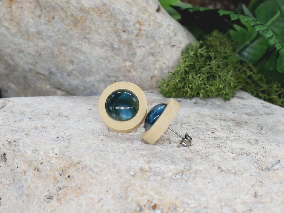 Wood Stud Earrings With Resin Druzy #43