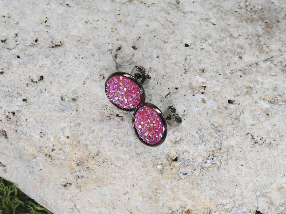 Black Stud Earrings With Resin Druzy #82
