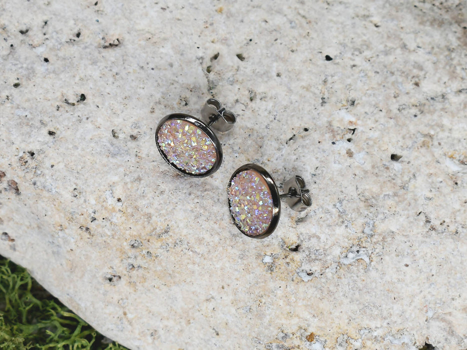 Black Stud Earrings With Resin Druzy #81