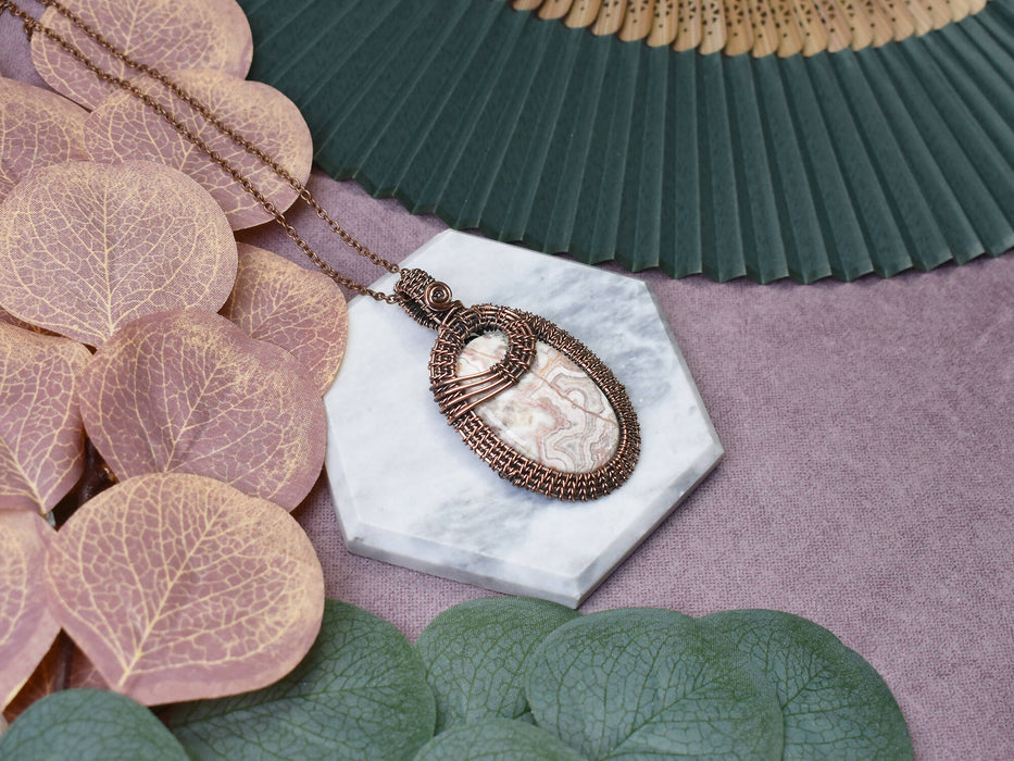 Wire Wrapped Copper Pendant With Crazy Lace Agate