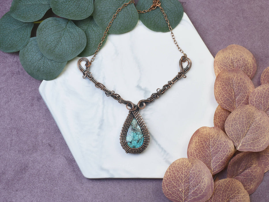 Wire Wrapped Copper Necklace with Turquoise