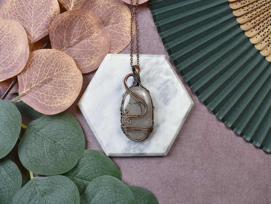 Wire Wrapped Copper Pendant With Rutiled Quartz