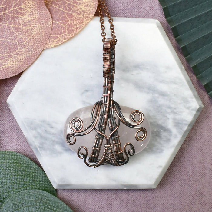 Wire Wrapped Copper Pendant with Rose Quartz