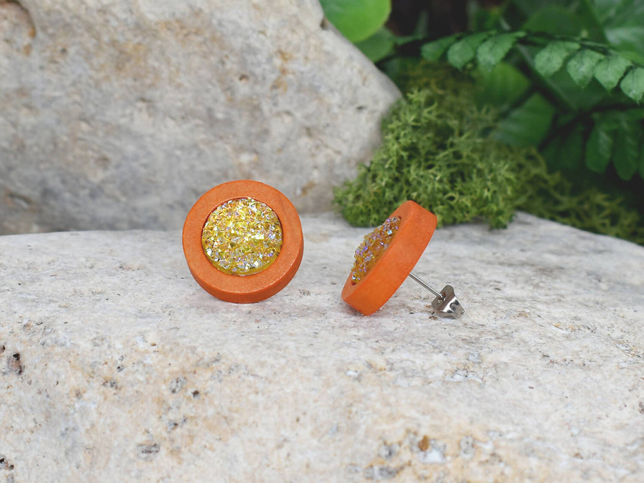 Wood Earrings With Resin Druzy #6