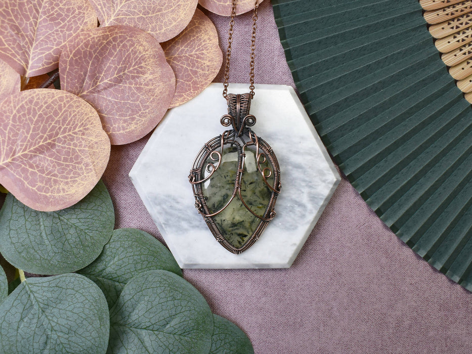 Wire Wrapped Copper Pendant With Prehnite
