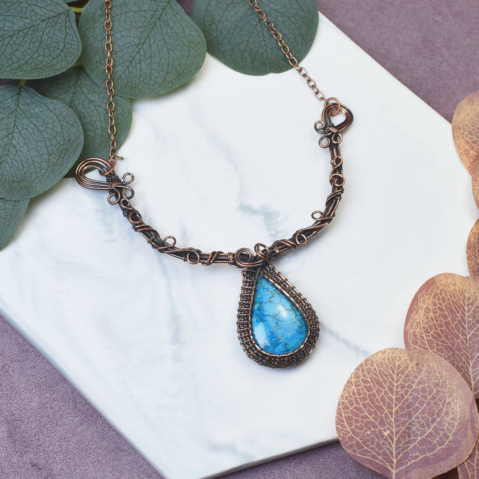 Wire Wrapped Copper Necklace with Turquoise