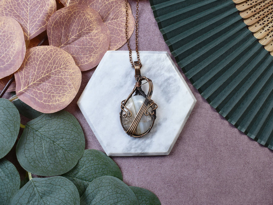 Wire Wrapped Copper Pendant With Botswana Agate