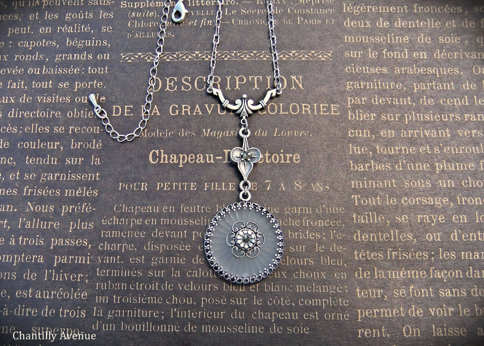 Round Camphor Glass and Marcasite Art Deco Necklace