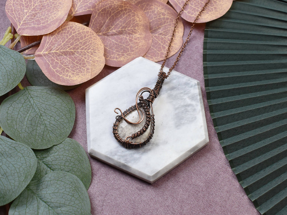 Wire Wrapped Copper Pendant With White Quartz