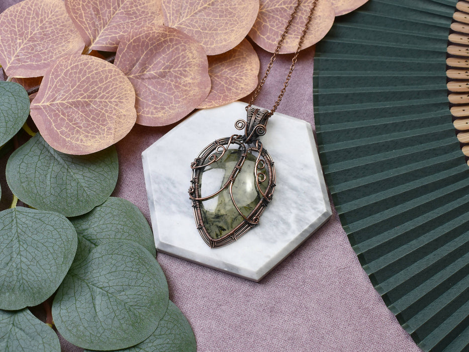 Wire Wrapped Copper Pendant With Prehnite
