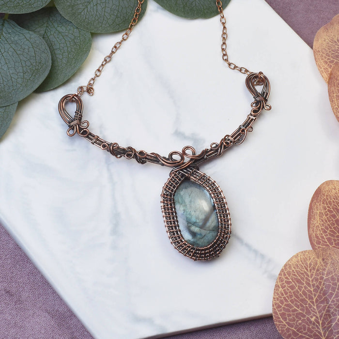 Wire Wrapped Copper Necklace with Labradorite