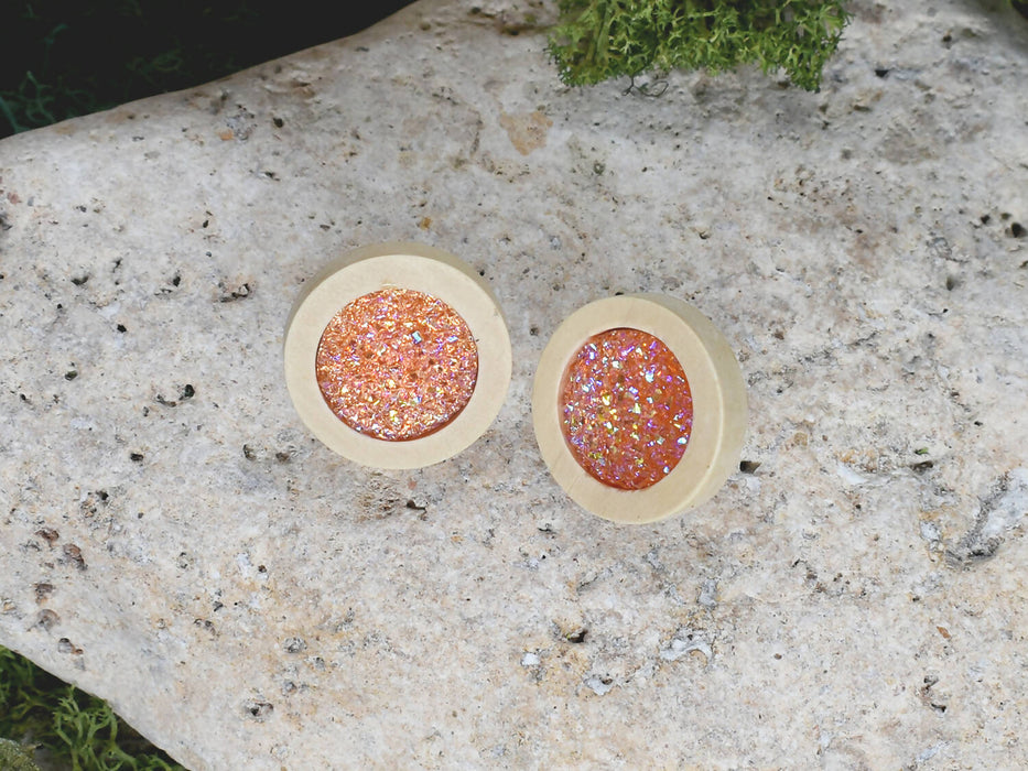Wood Earrings With Resin Druzy #16